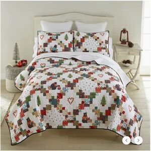 Christmas Holiday Printed Patchwork King Comforter Set Festive Vintage Whimsical